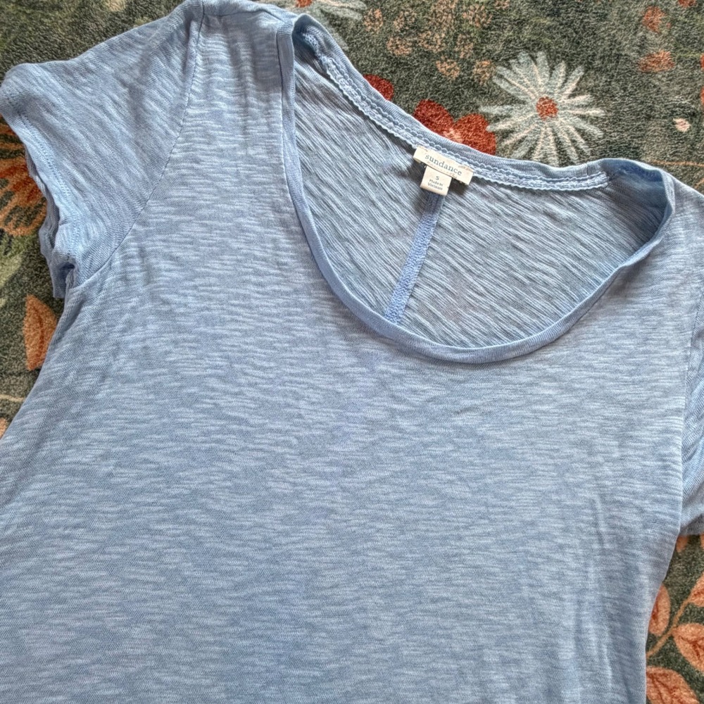 Sundance Womens Light Blue‎ Slub Knit Cotton Scoop Neck Short Sleeve Tee Shirt S
